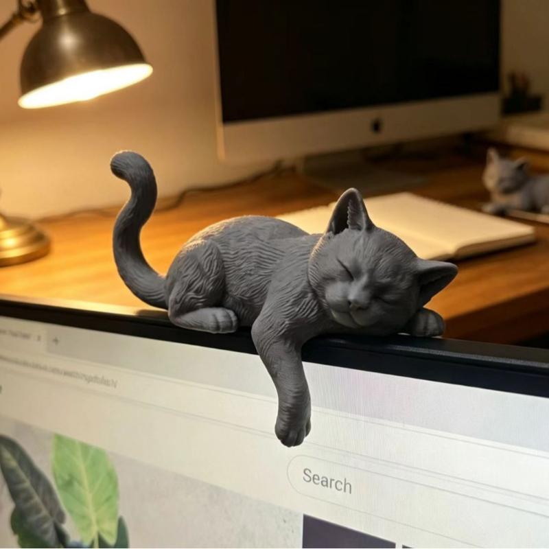 Home Office Cozy - Ornamen Tepi Monitor Kucing Malas Cetak