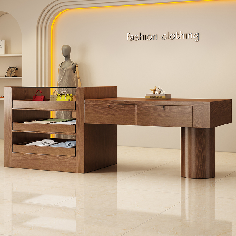 Home Office Tienda - desain meja resepsionis kayu modern konter